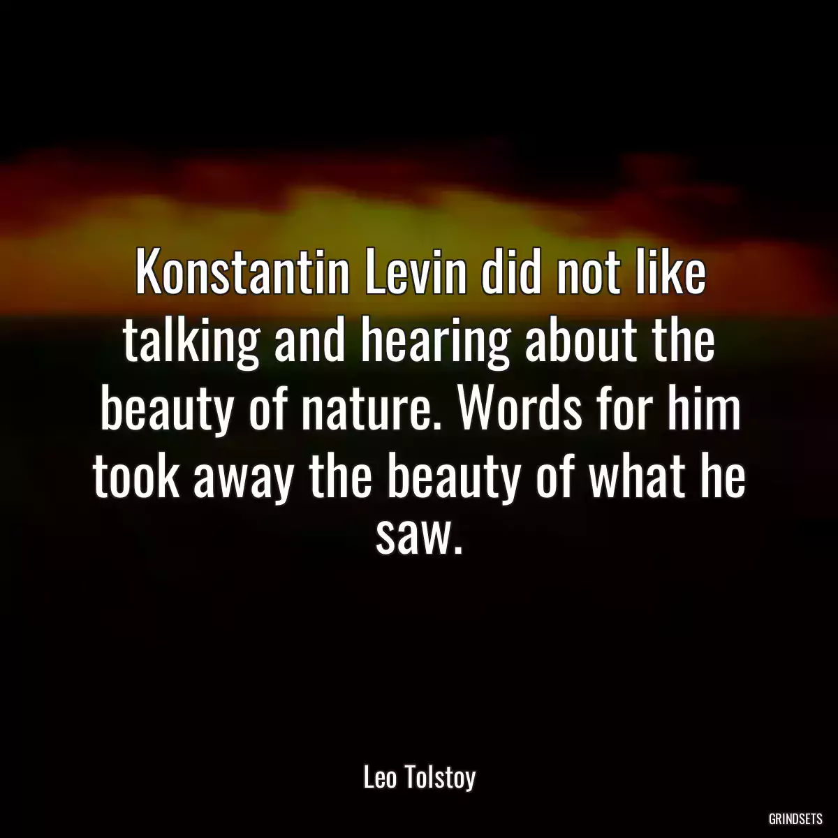 Konstantin Levin did not like talking and hearing about the beauty of nature. Words for him took away the beauty of what he saw.