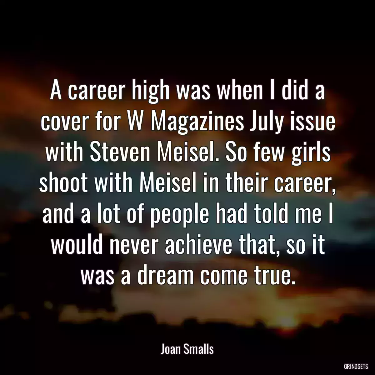 A career high was when I did a cover for W Magazines July issue with Steven Meisel. So few girls shoot with Meisel in their career, and a lot of people had told me I would never achieve that, so it was a dream come true.