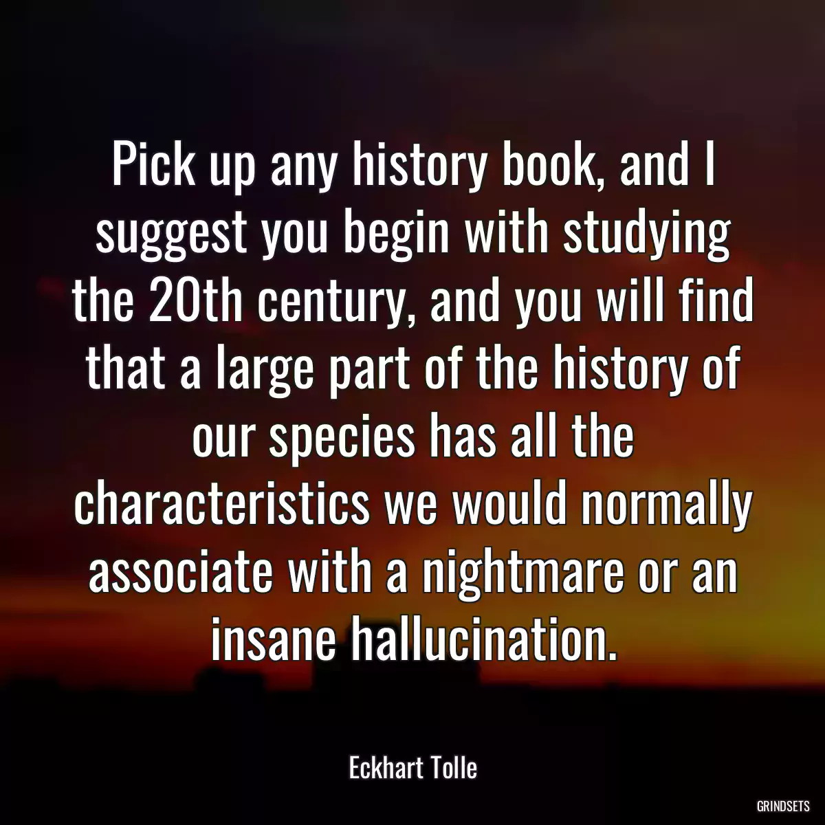 Pick up any history book, and I suggest you begin with studying the 20th century, and you will find that a large part of the history of our species has all the characteristics we would normally associate with a nightmare or an insane hallucination.