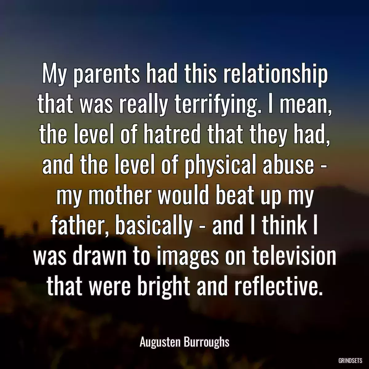 My parents had this relationship that was really terrifying. I mean, the level of hatred that they had, and the level of physical abuse - my mother would beat up my father, basically - and I think I was drawn to images on television that were bright and reflective.