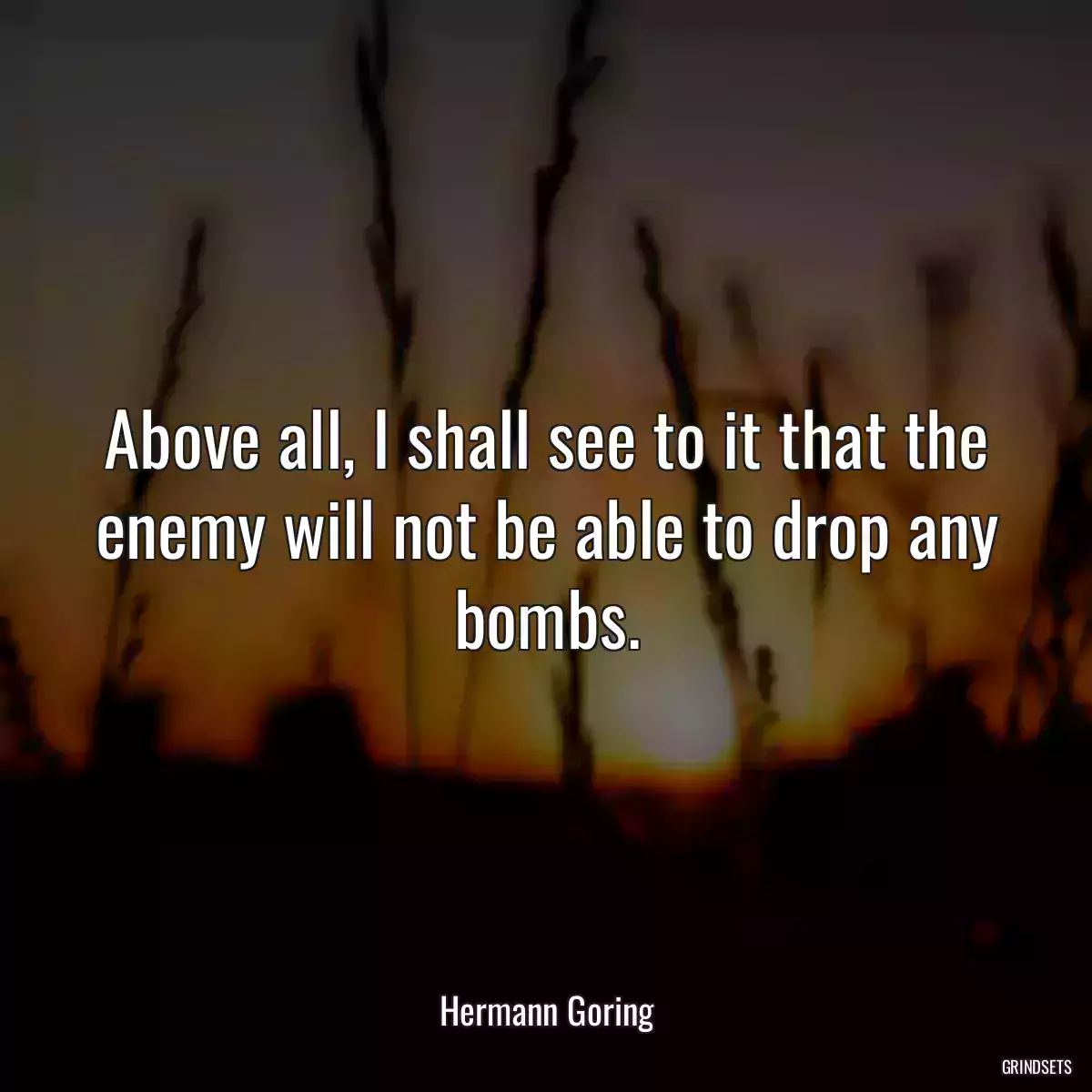 Above all, I shall see to it that the enemy will not be able to drop any bombs.