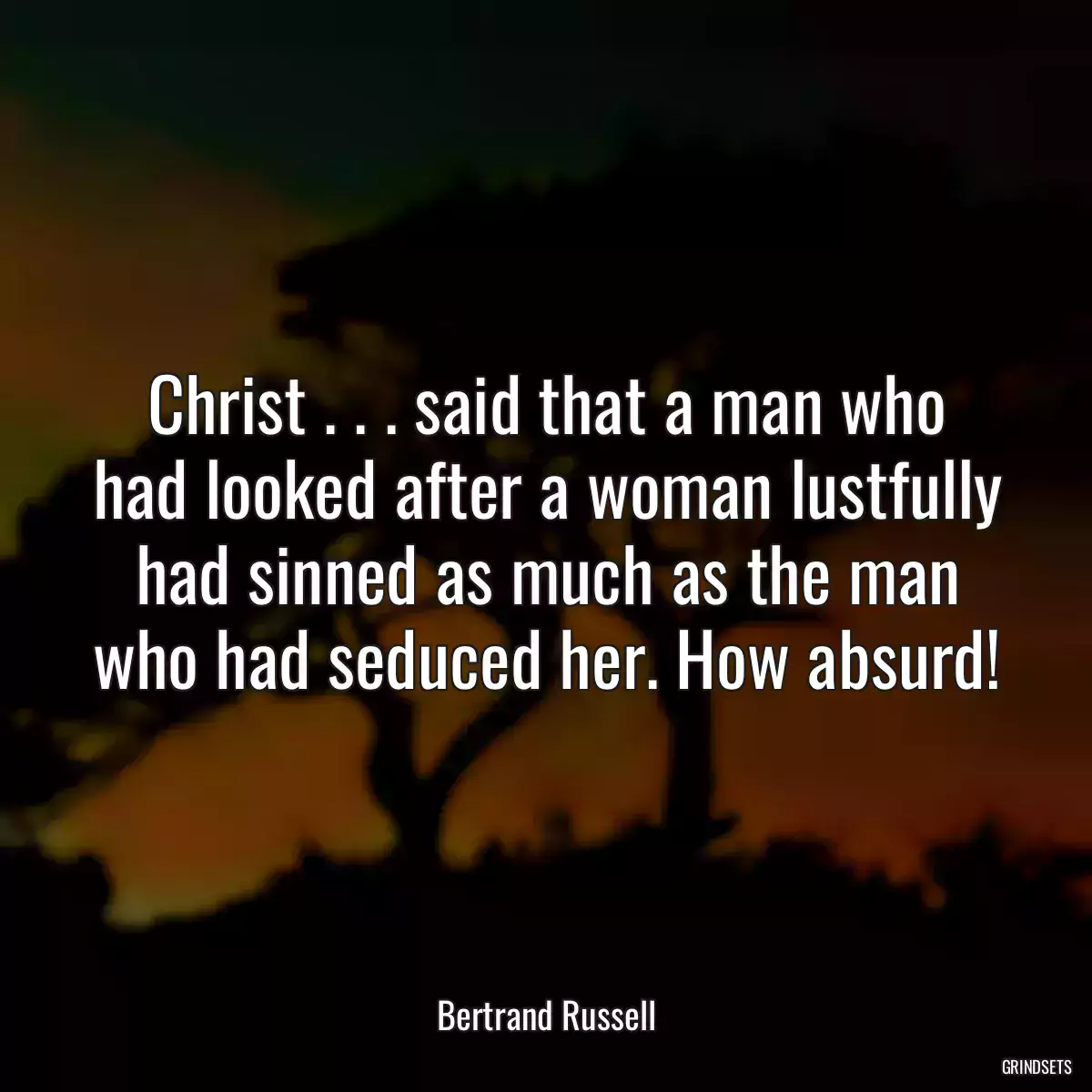 Christ . . . said that a man who had looked after a woman lustfully had sinned as much as the man who had seduced her. How absurd!