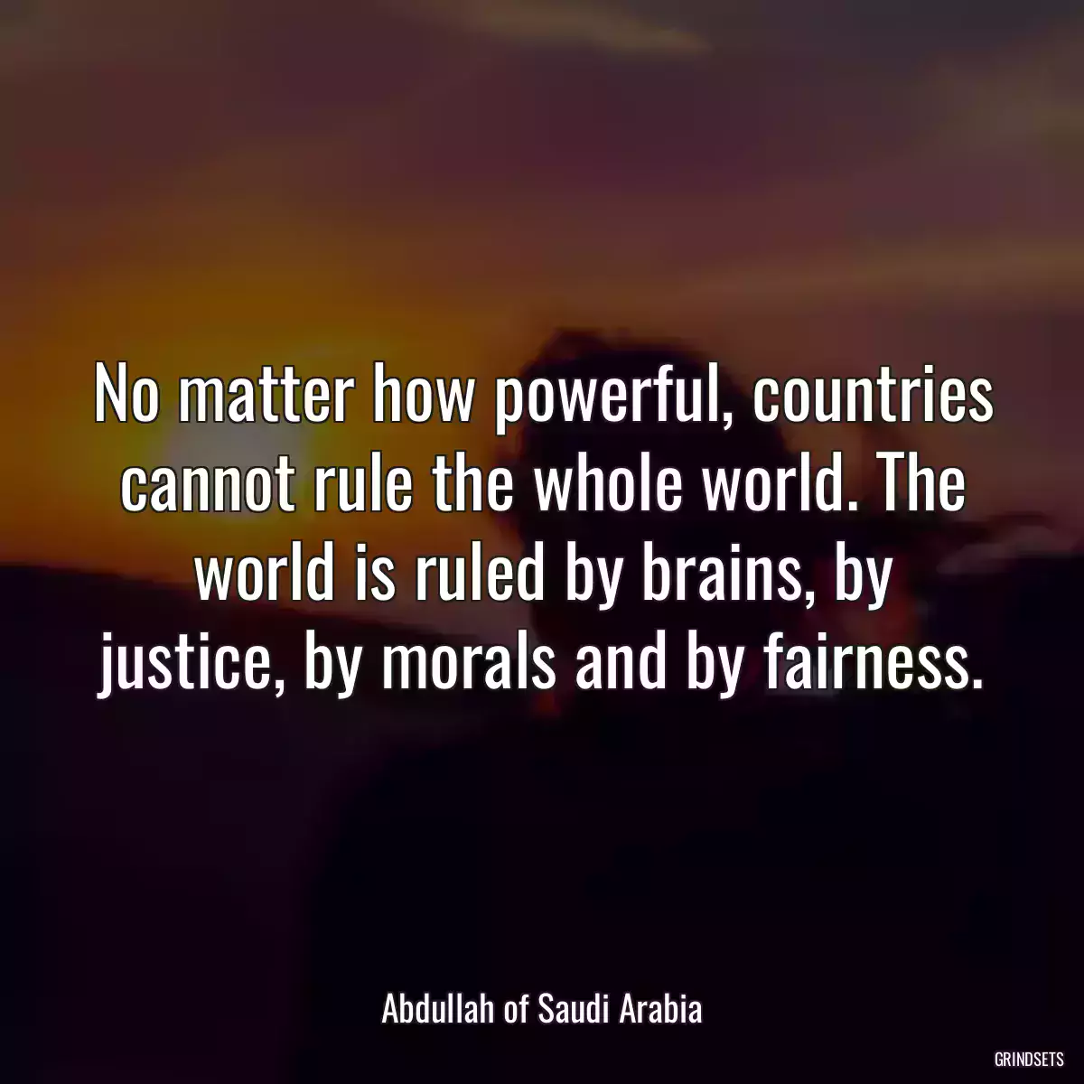 No matter how powerful, countries cannot rule the whole world. The world is ruled by brains, by justice, by morals and by fairness.