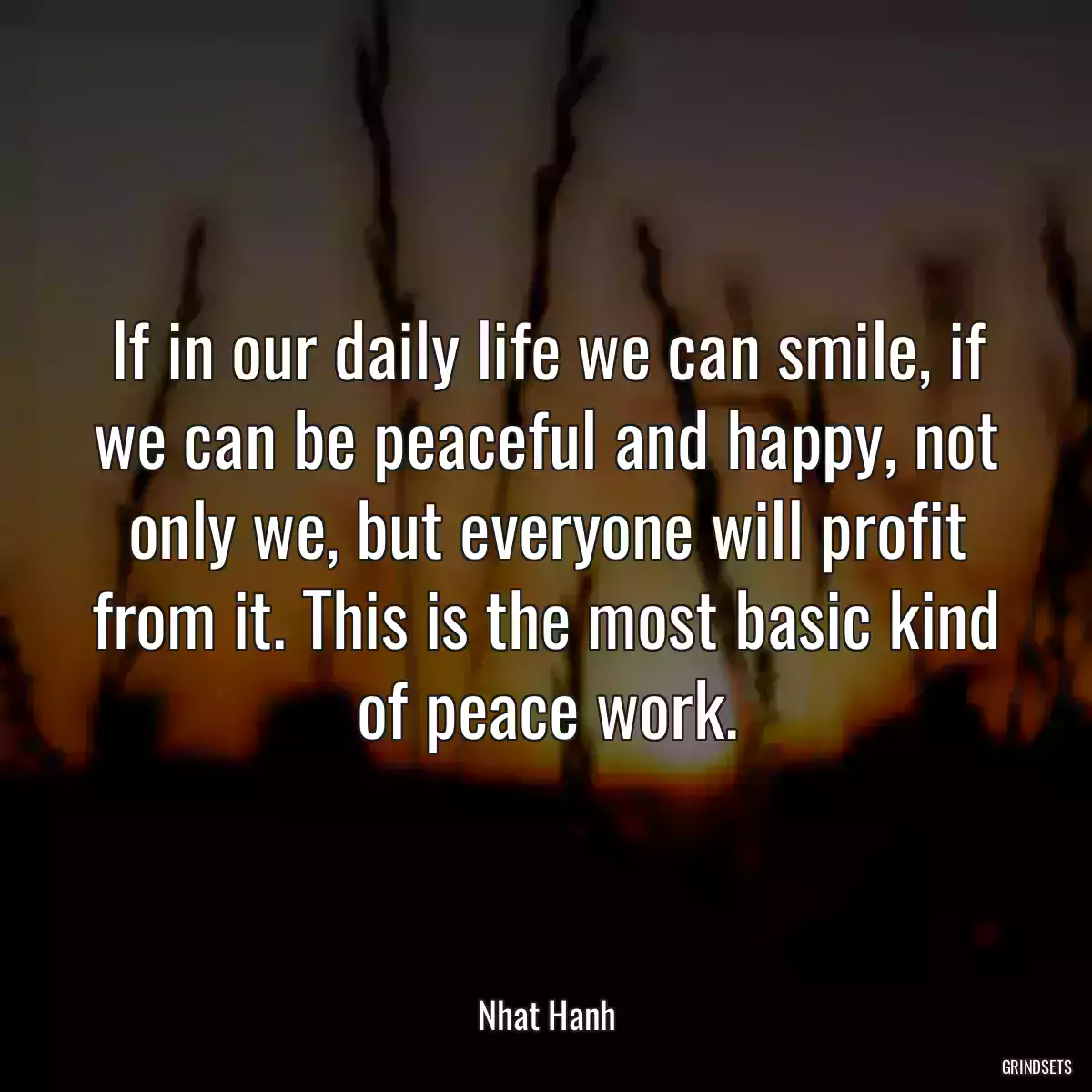 If in our daily life we can smile, if we can be peaceful and happy, not only we, but everyone will profit from it. This is the most basic kind of peace work.