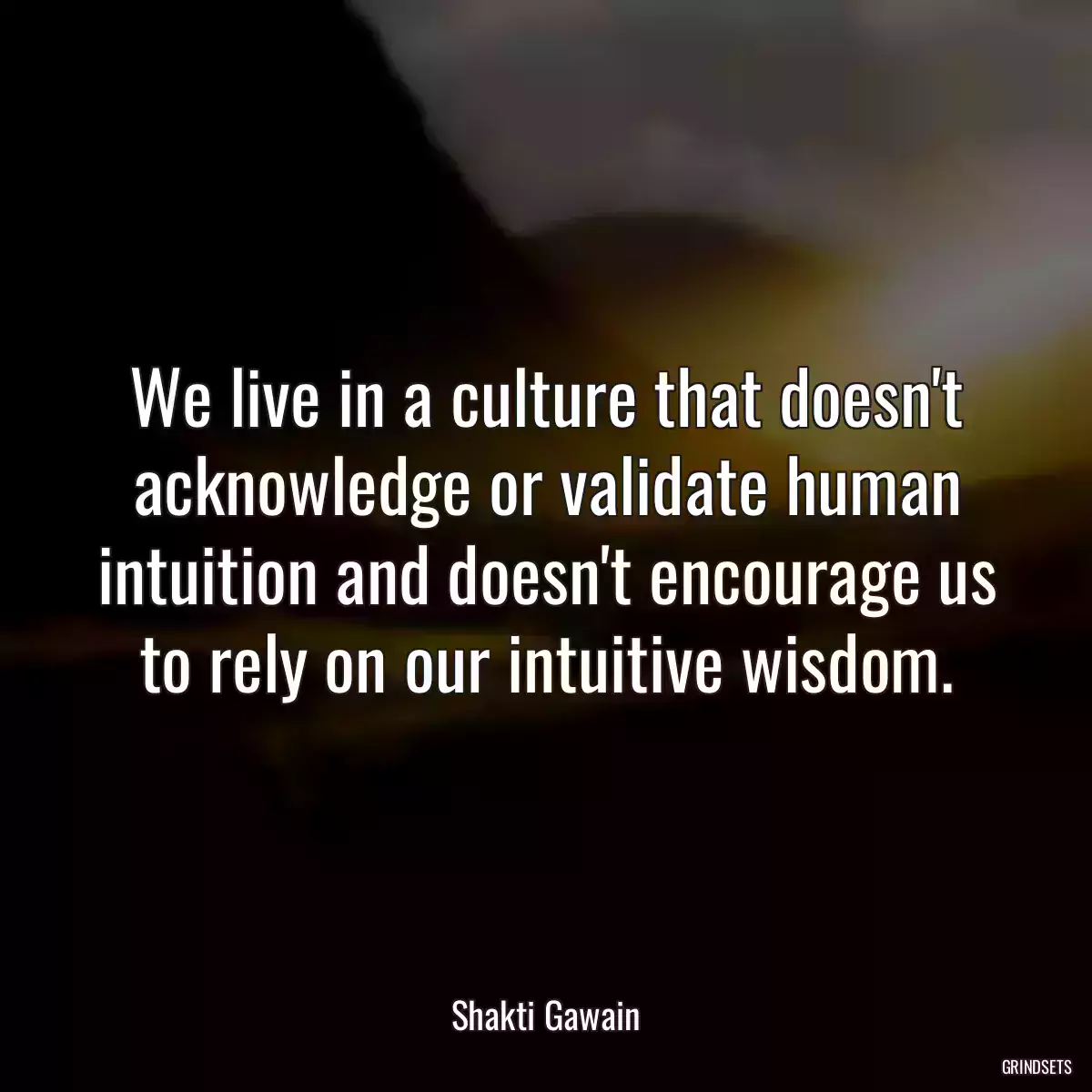 We live in a culture that doesn\'t acknowledge or validate human intuition and doesn\'t encourage us to rely on our intuitive wisdom.