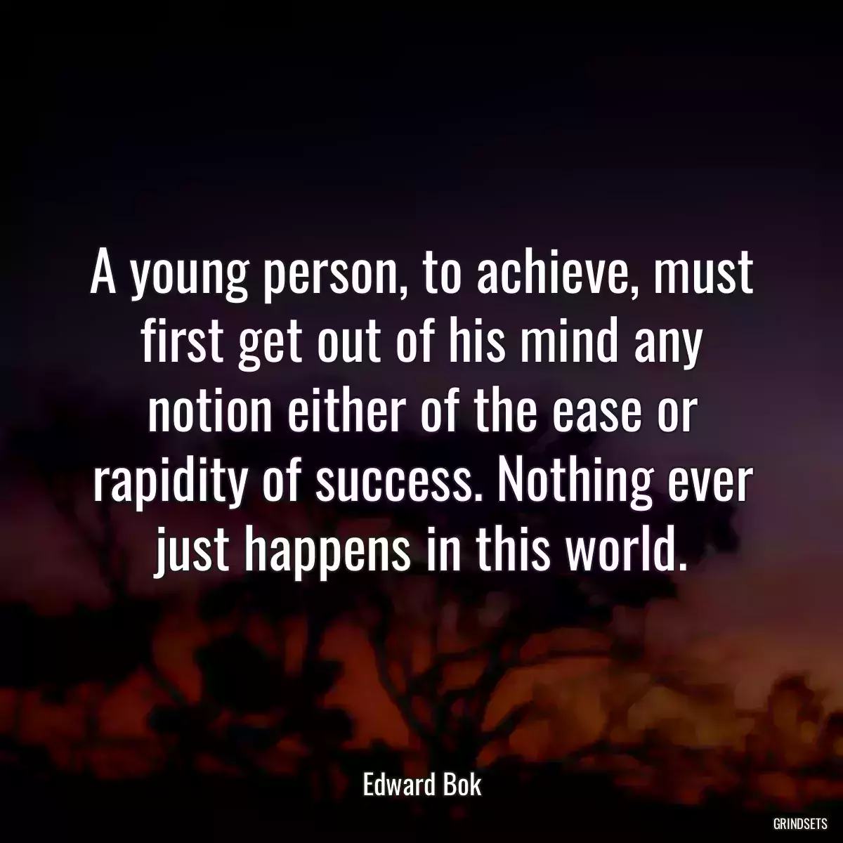 A young person, to achieve, must first get out of his mind any notion either of the ease or rapidity of success. Nothing ever just happens in this world.