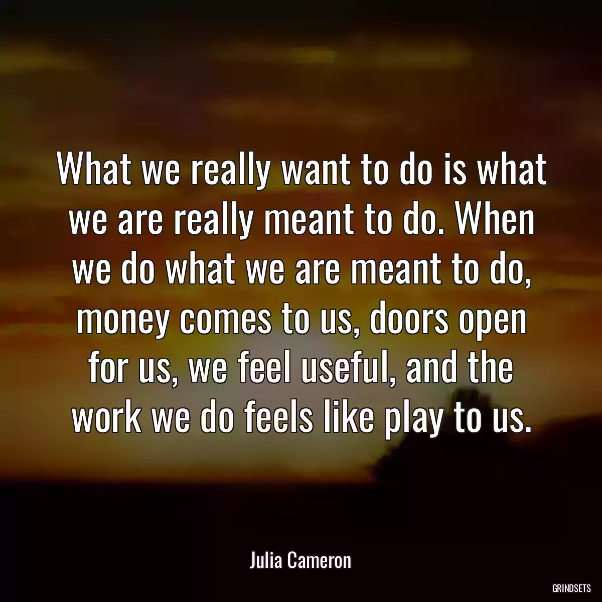 What we really want to do is what we are really meant to do. When we do what we are meant to do, money comes to us, doors open for us, we feel useful, and the work we do feels like play to us.