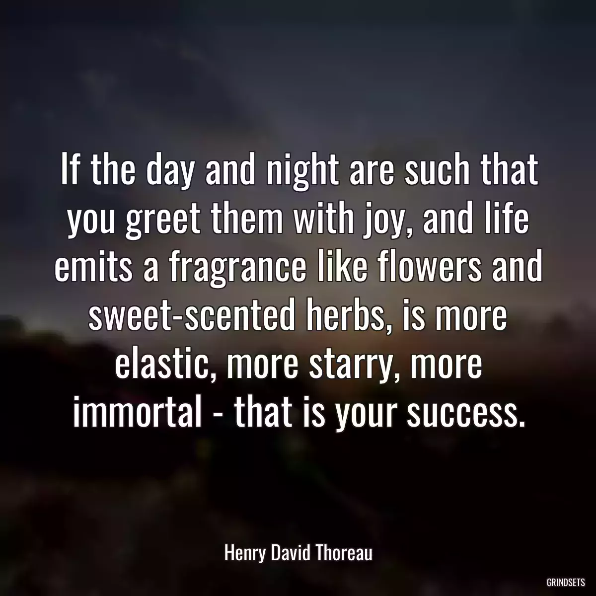 If the day and night are such that you greet them with joy, and life emits a fragrance like flowers and sweet-scented herbs, is more elastic, more starry, more immortal - that is your success.