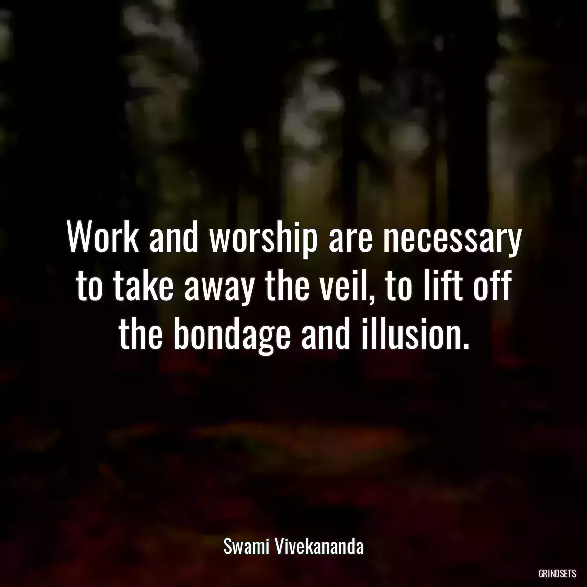 Work and worship are necessary to take away the veil, to lift off the bondage and illusion.