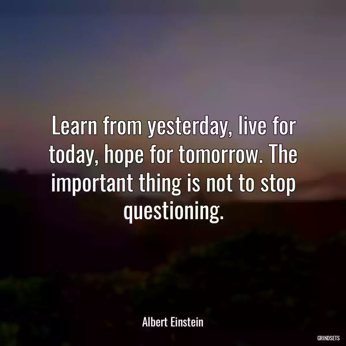 Learn from yesterday, live for today, hope for tomorrow. The important thing is not to stop questioning.