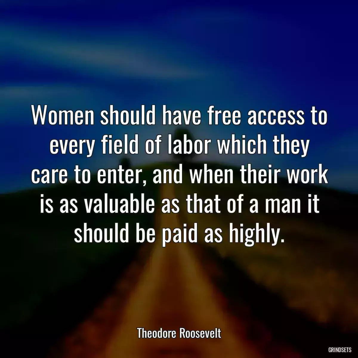 Women should have free access to every field of labor which they care to enter, and when their work is as valuable as that of a man it should be paid as highly.