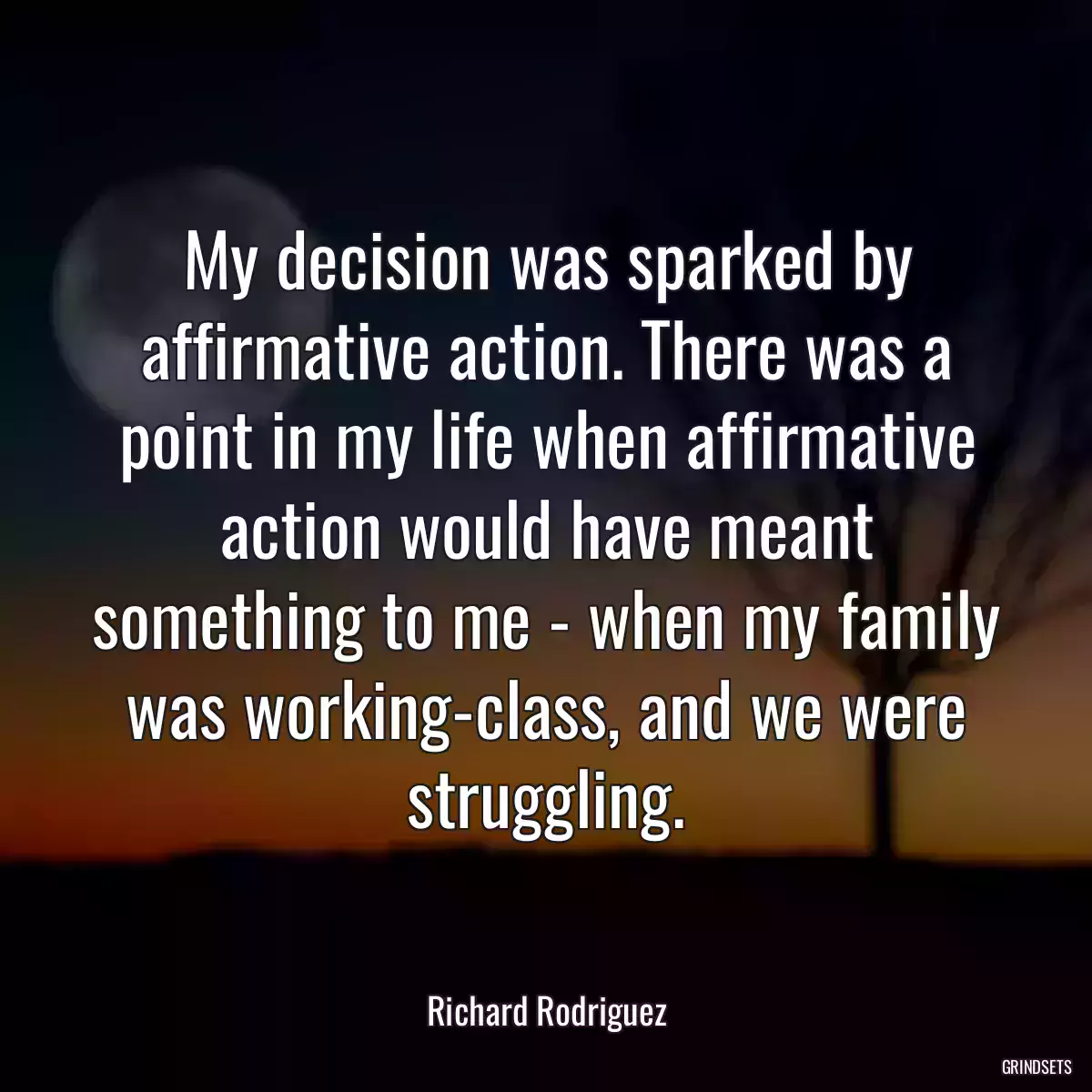 My decision was sparked by affirmative action. There was a point in my life when affirmative action would have meant something to me - when my family was working-class, and we were struggling.