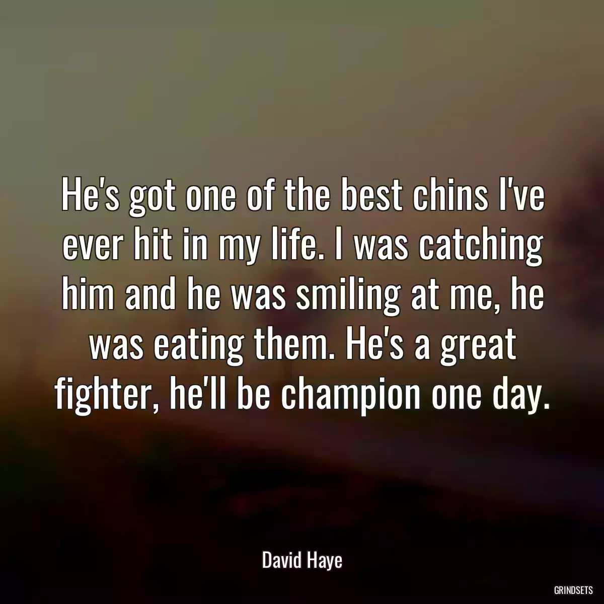 He\'s got one of the best chins I\'ve ever hit in my life. I was catching him and he was smiling at me, he was eating them. He\'s a great fighter, he\'ll be champion one day.