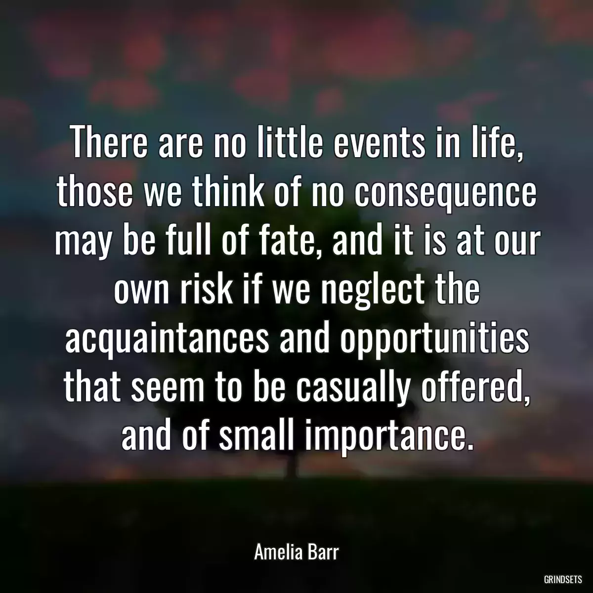 There are no little events in life, those we think of no consequence may be full of fate, and it is at our own risk if we neglect the acquaintances and opportunities that seem to be casually offered, and of small importance.