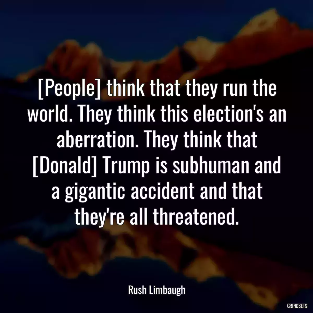 [People] think that they run the world. They think this election\'s an aberration. They think that [Donald] Trump is subhuman and a gigantic accident and that they\'re all threatened.