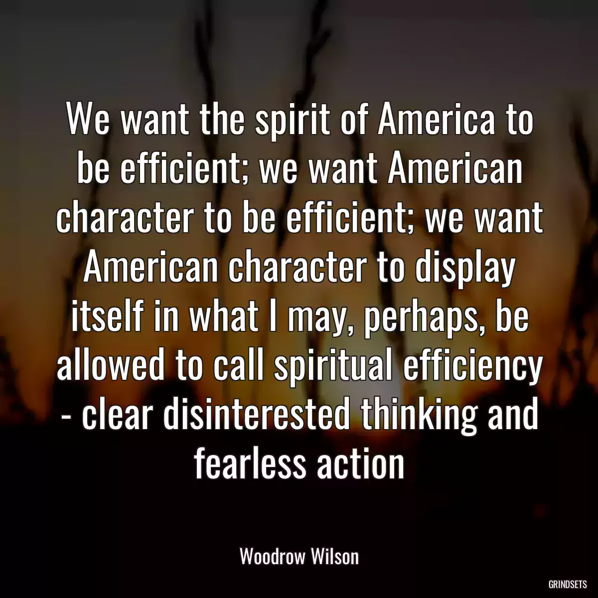 We want the spirit of America to be efficient; we want American character to be efficient; we want American character to display itself in what I may, perhaps, be allowed to call spiritual efficiency - clear disinterested thinking and fearless action