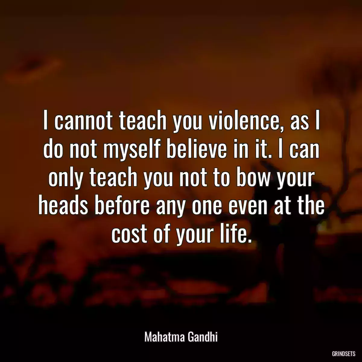 I cannot teach you violence, as I do not myself believe in it. I can only teach you not to bow your heads before any one even at the cost of your life.