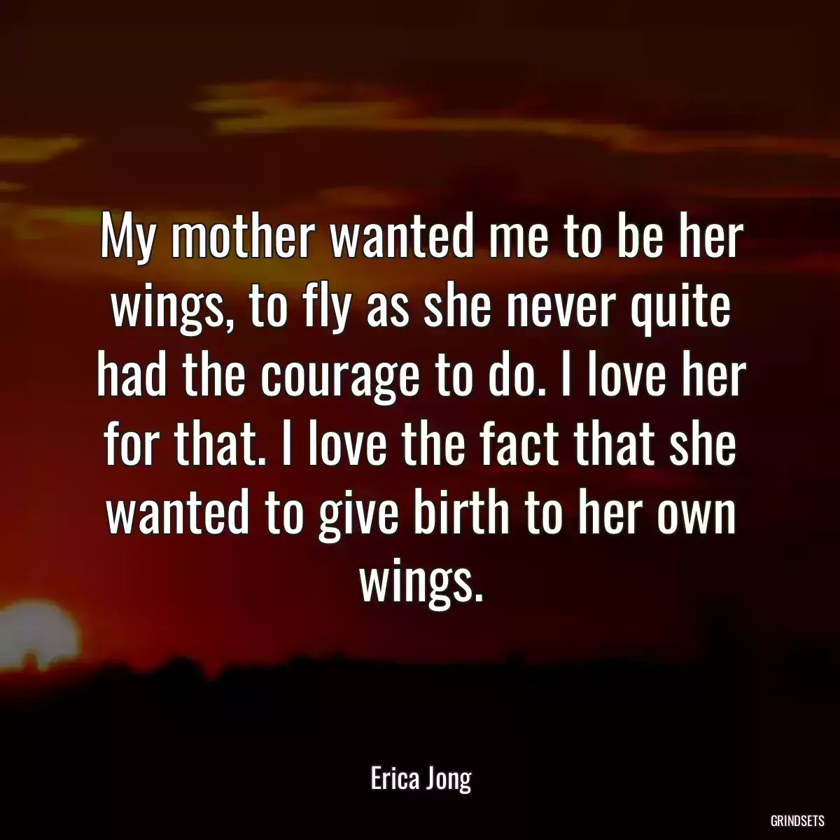 My mother wanted me to be her wings, to fly as she never quite had the courage to do. I love her for that. I love the fact that she wanted to give birth to her own wings.