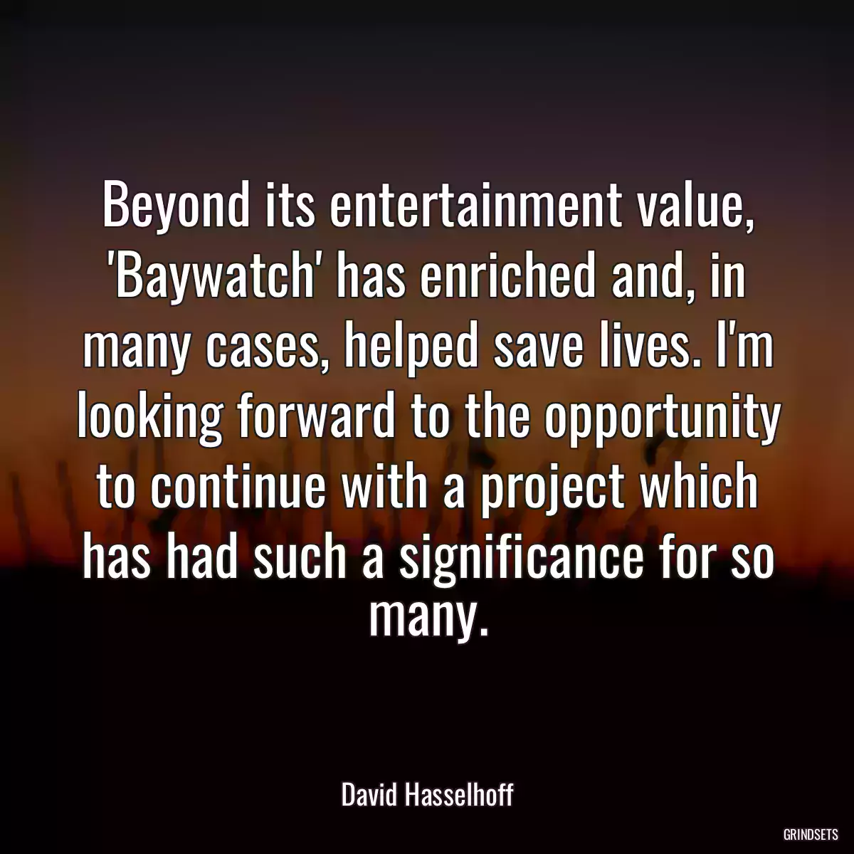 Beyond its entertainment value, \'Baywatch\' has enriched and, in many cases, helped save lives. I\'m looking forward to the opportunity to continue with a project which has had such a significance for so many.