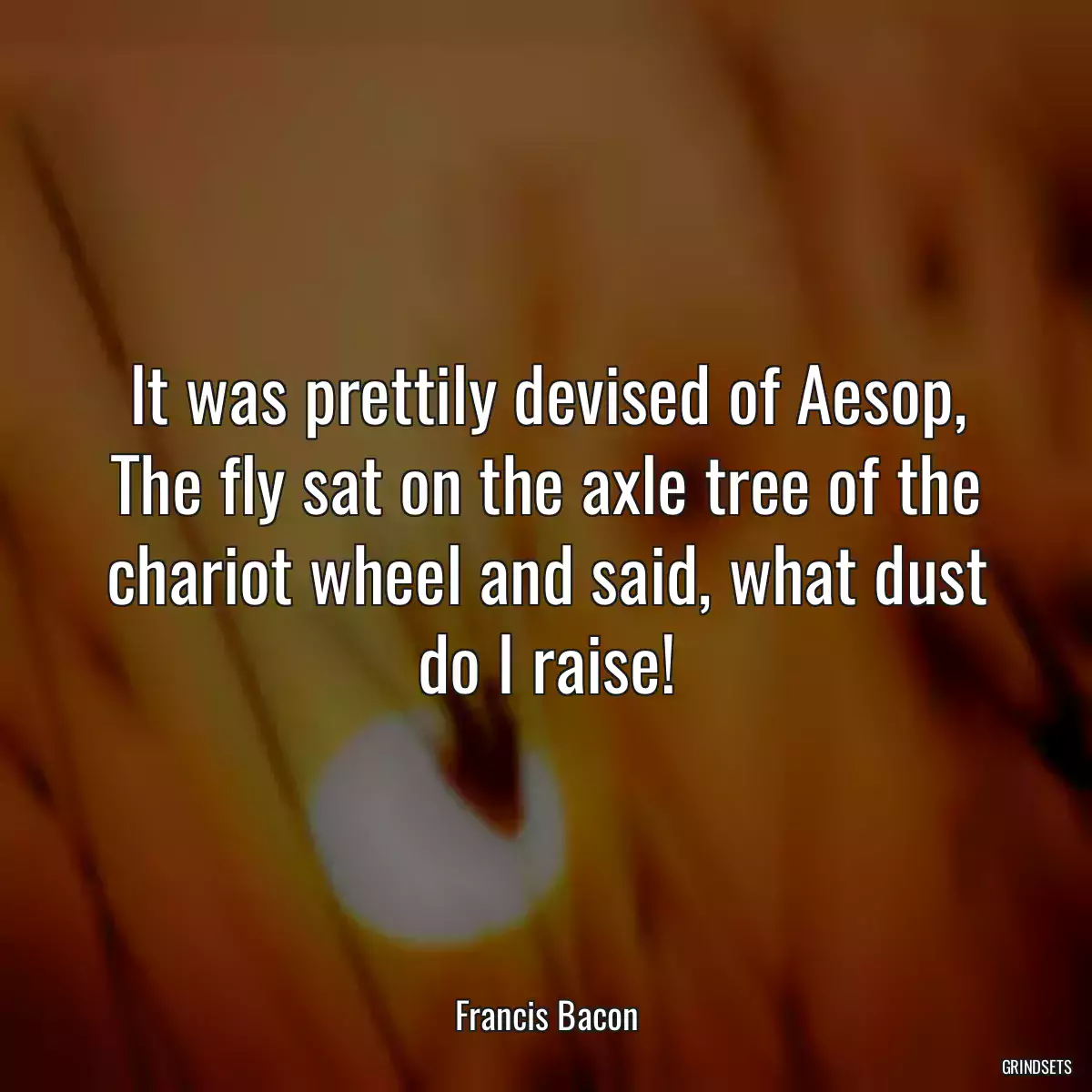 It was prettily devised of Aesop, The fly sat on the axle tree of the chariot wheel and said, what dust do I raise!