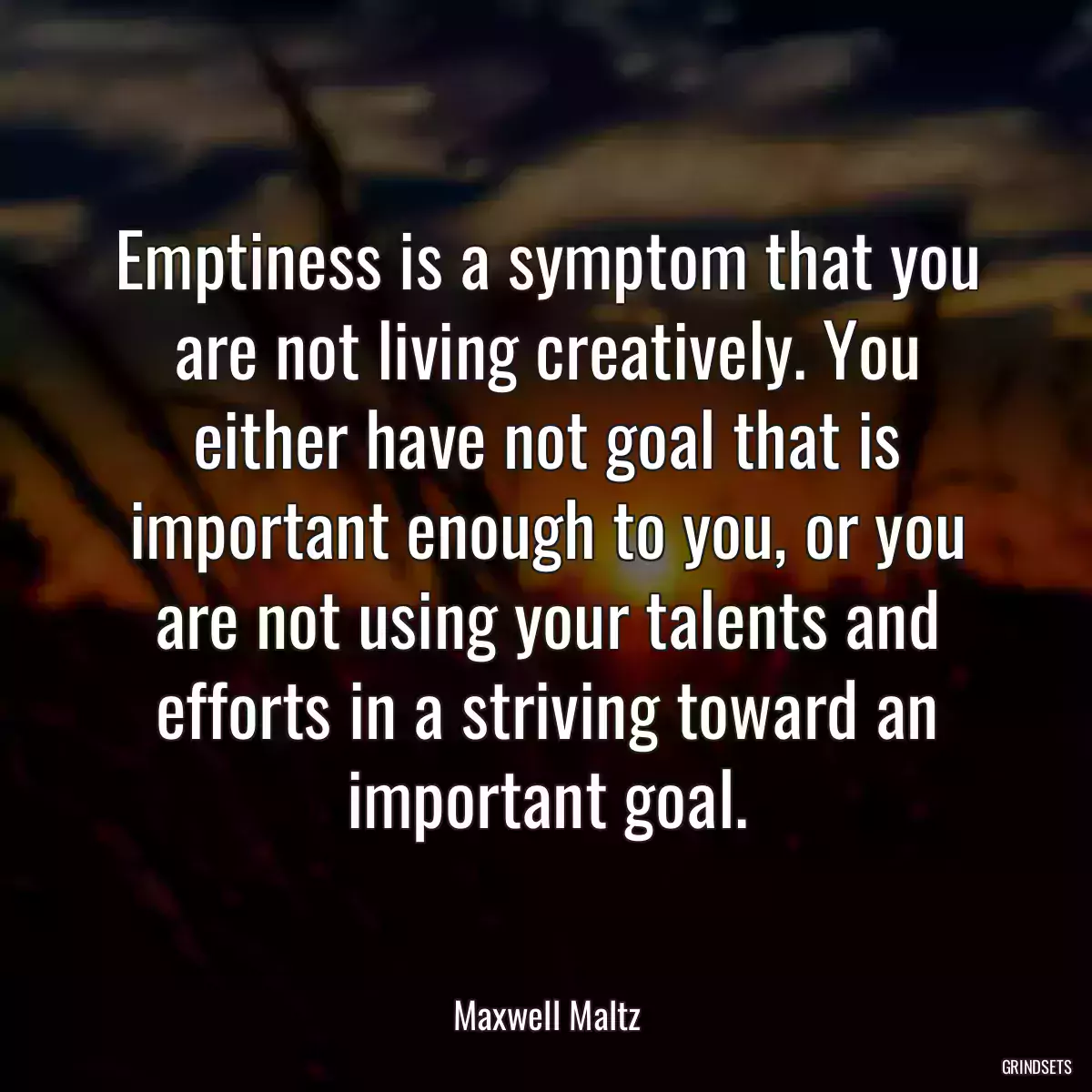 Emptiness is a symptom that you are not living creatively. You either have not goal that is important enough to you, or you are not using your talents and efforts in a striving toward an important goal.