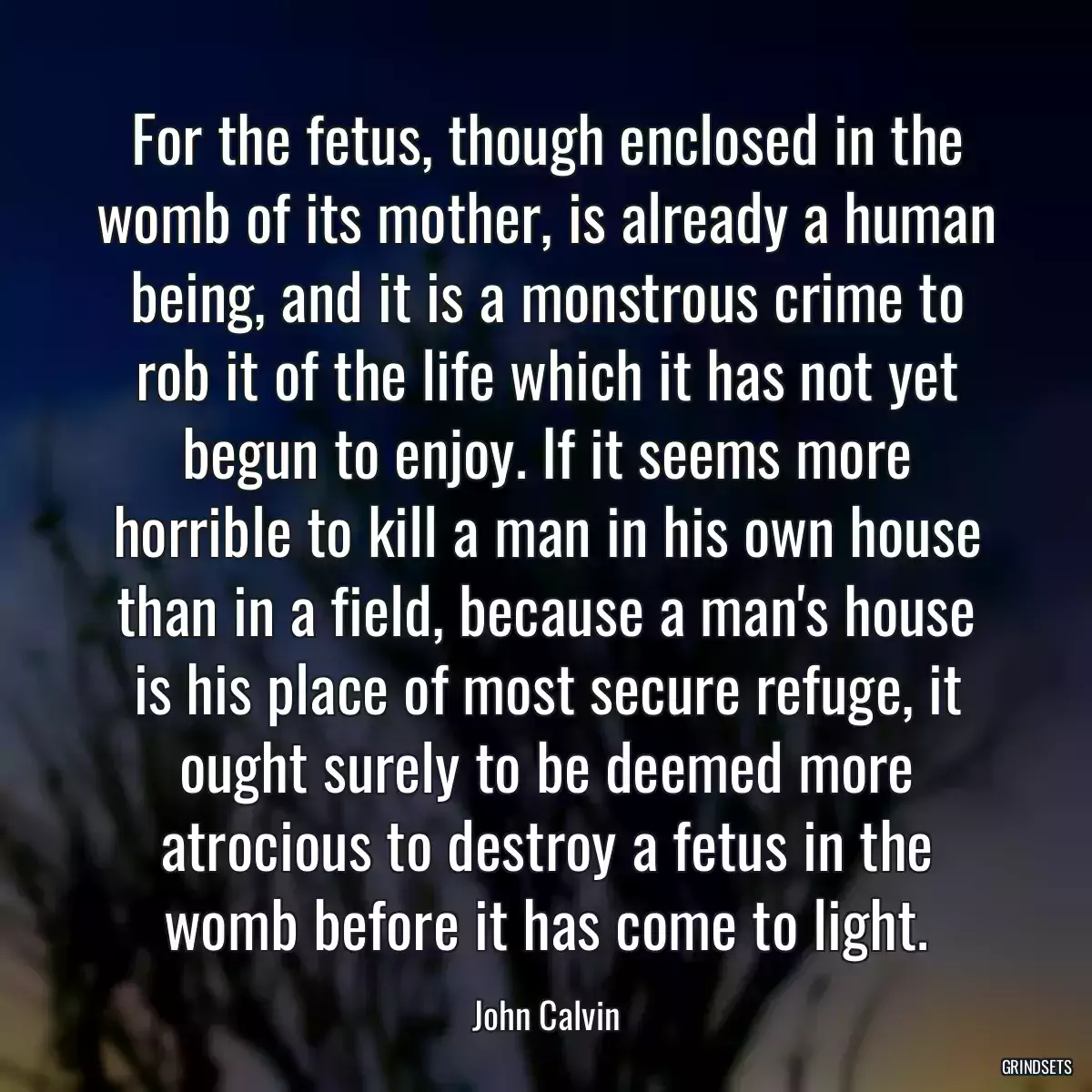 For the fetus, though enclosed in the womb of its mother, is already a human being, and it is a monstrous crime to rob it of the life which it has not yet begun to enjoy. If it seems more horrible to kill a man in his own house than in a field, because a man\'s house is his place of most secure refuge, it ought surely to be deemed more atrocious to destroy a fetus in the womb before it has come to light.