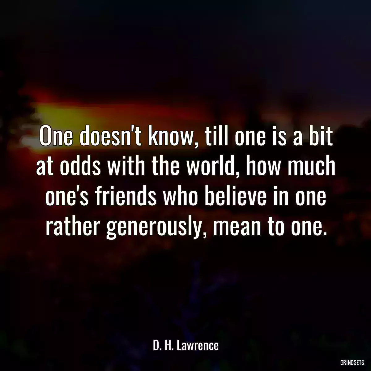 One doesn\'t know, till one is a bit at odds with the world, how much one\'s friends who believe in one rather generously, mean to one.