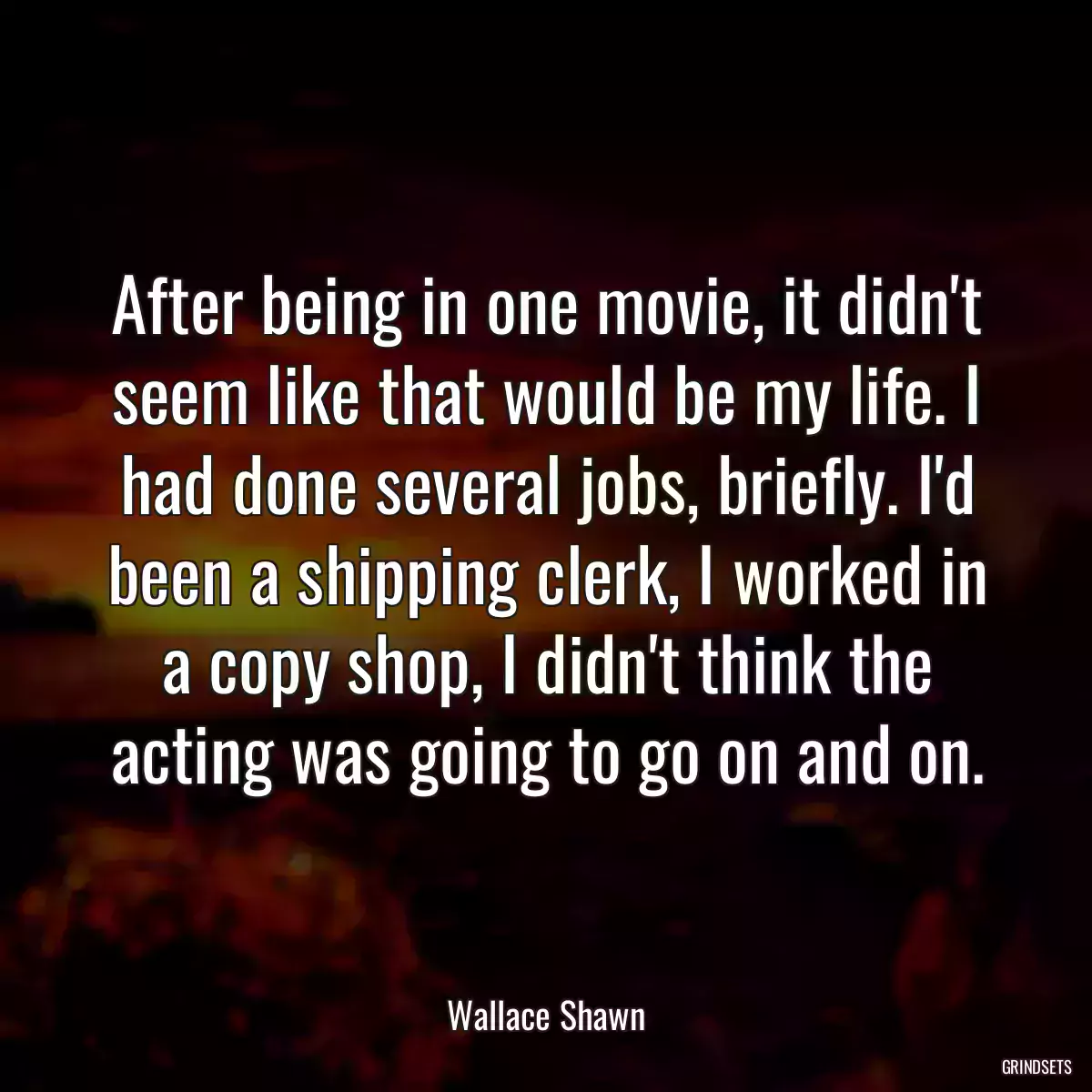 After being in one movie, it didn\'t seem like that would be my life. I had done several jobs, briefly. I\'d been a shipping clerk, I worked in a copy shop, I didn\'t think the acting was going to go on and on.