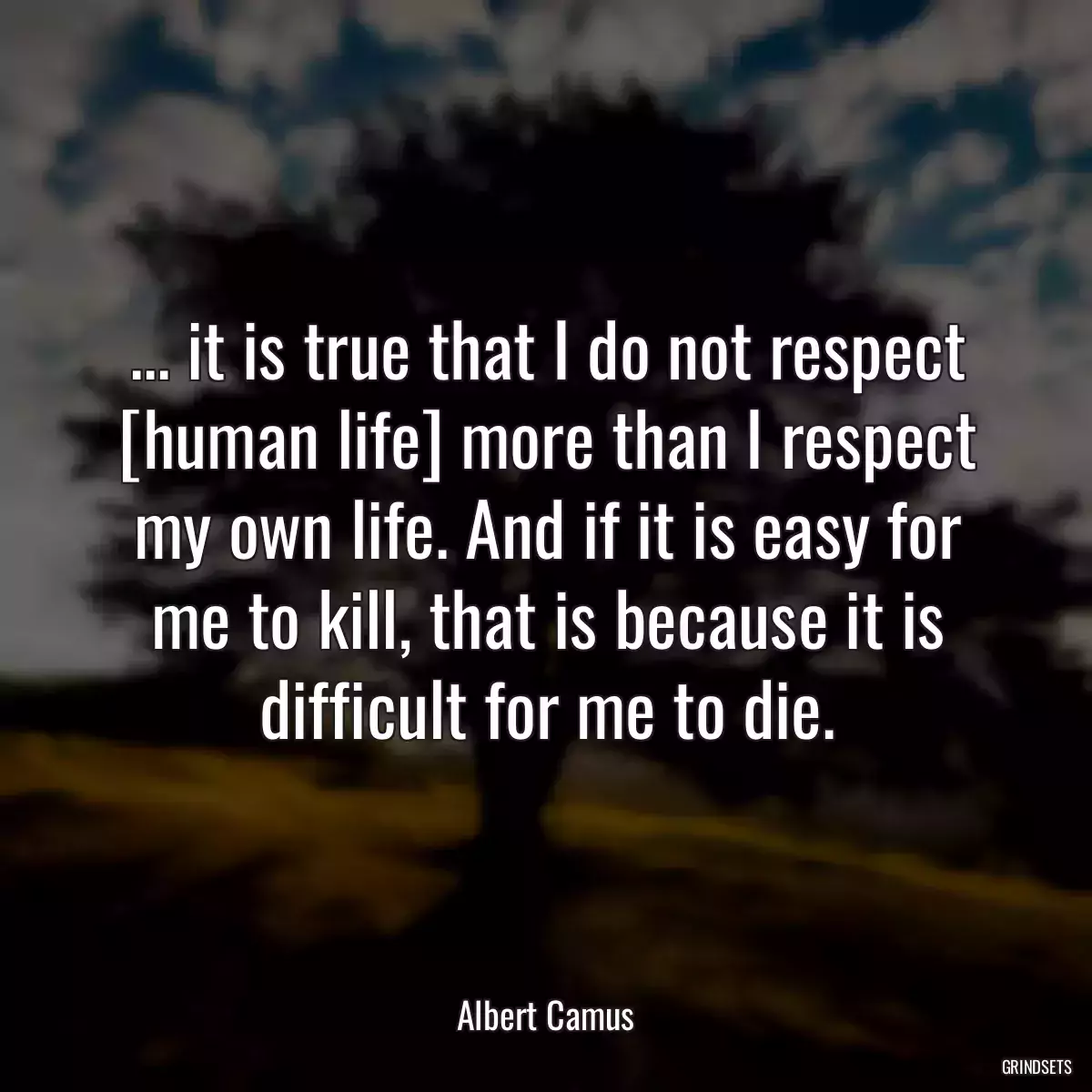 ... it is true that I do not respect [human life] more than I respect my own life. And if it is easy for me to kill, that is because it is difficult for me to die.