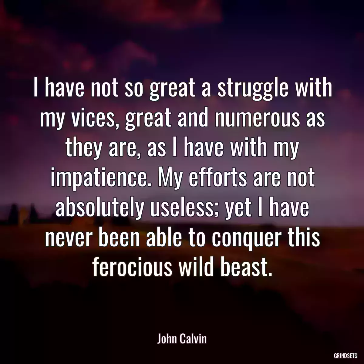 I have not so great a struggle with my vices, great and numerous as they are, as I have with my impatience. My efforts are not absolutely useless; yet I have never been able to conquer this ferocious wild beast.