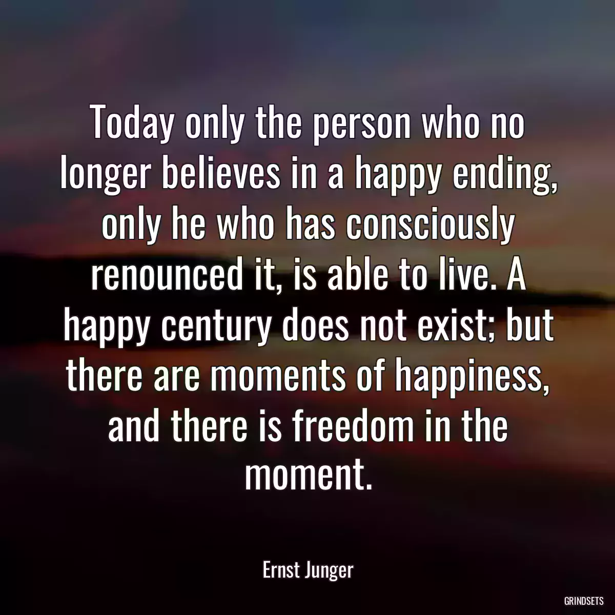 Today only the person who no longer believes in a happy ending, only he who has consciously renounced it, is able to live. A happy century does not exist; but there are moments of happiness, and there is freedom in the moment.