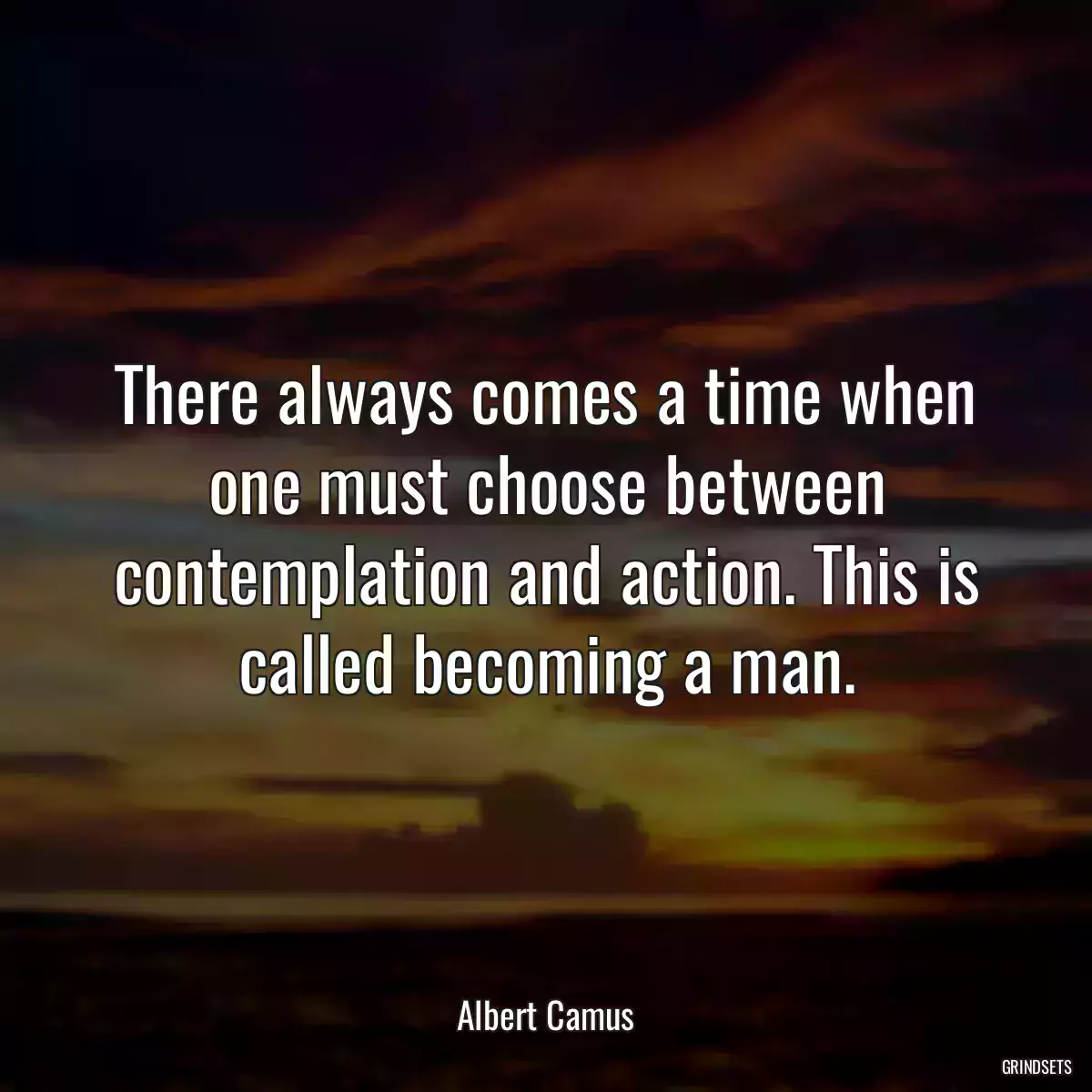 There always comes a time when one must choose between contemplation and action. This is called becoming a man.