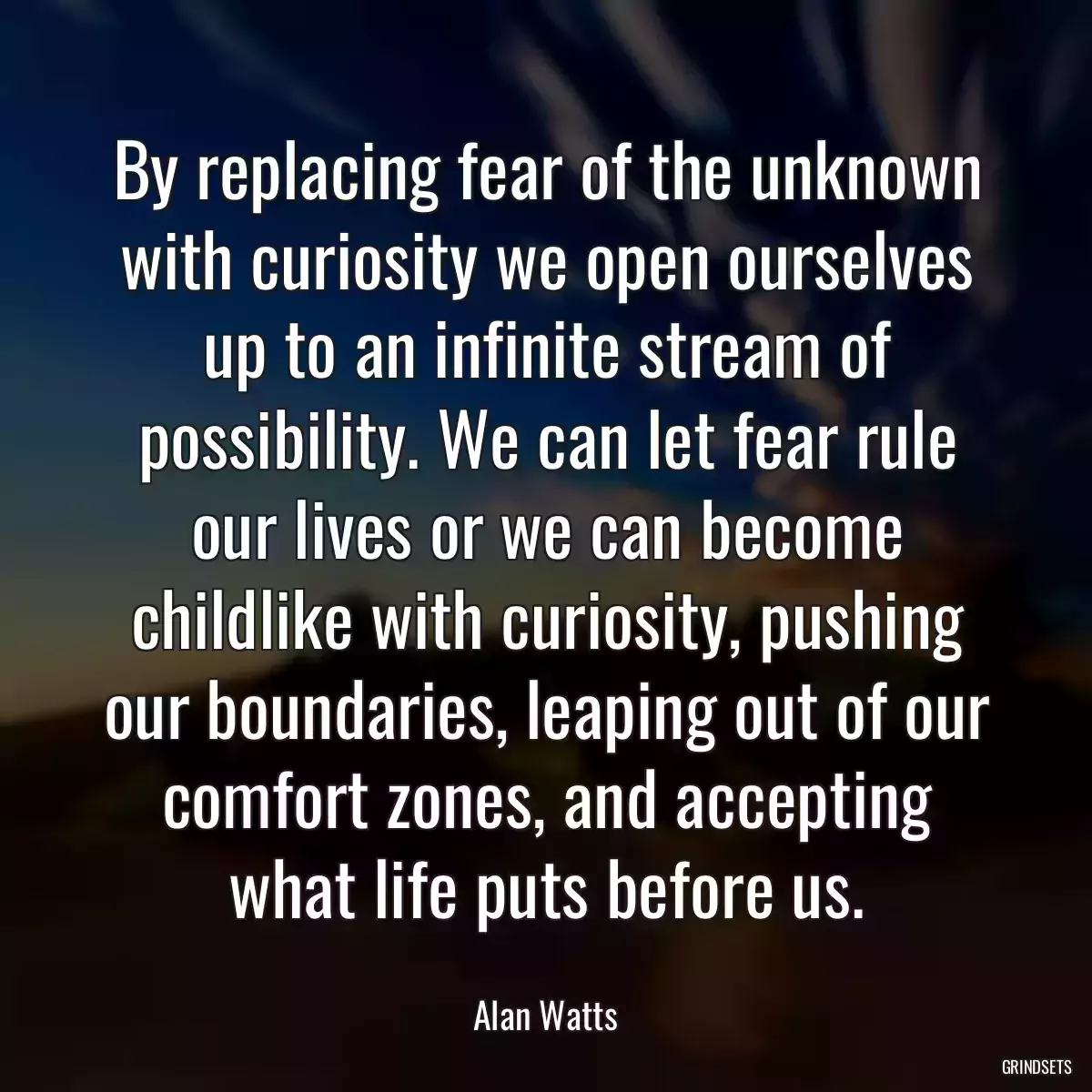 By replacing fear of the unknown with curiosity we open ourselves up to an infinite stream of possibility. We can let fear rule our lives or we can become childlike with curiosity, pushing our boundaries, leaping out of our comfort zones, and accepting what life puts before us.