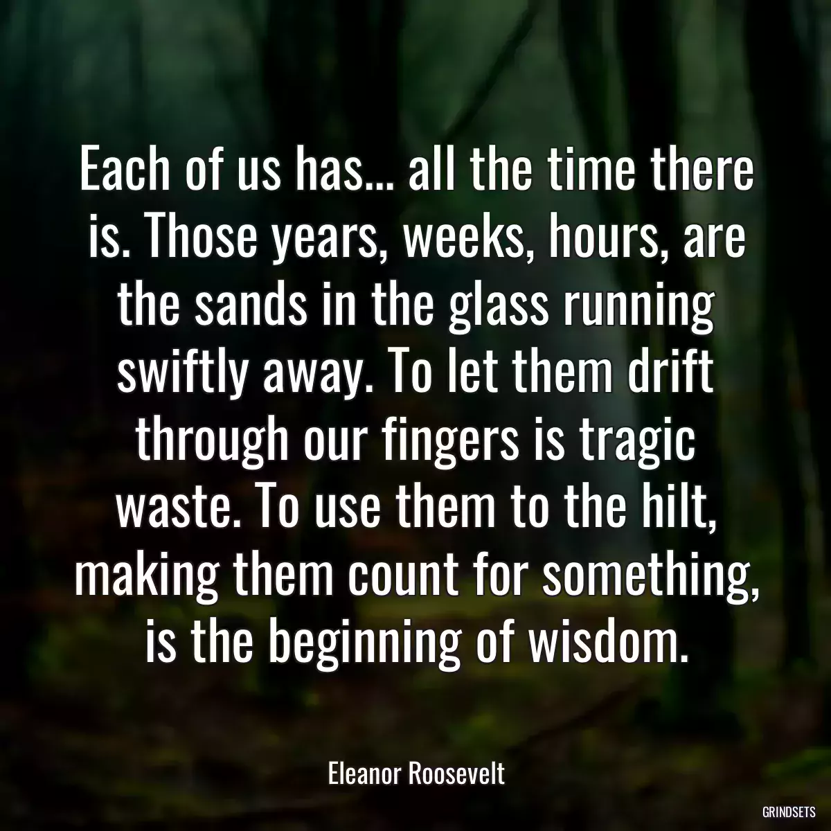 Each of us has... all the time there is. Those years, weeks, hours, are the sands in the glass running swiftly away. To let them drift through our fingers is tragic waste. To use them to the hilt, making them count for something, is the beginning of wisdom.