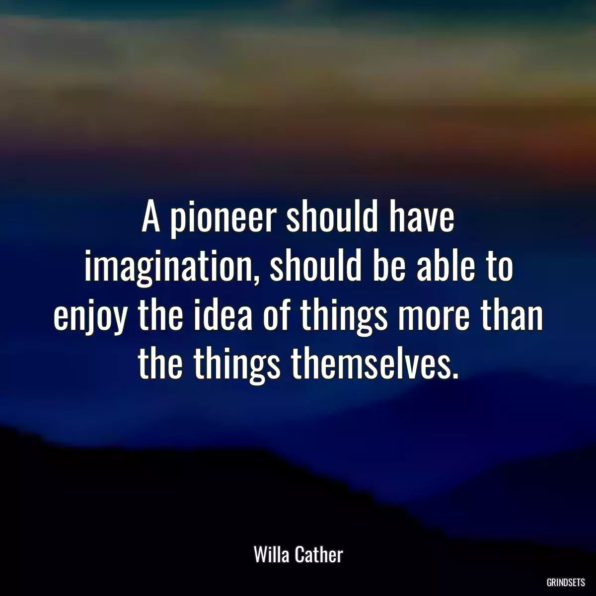 A pioneer should have imagination, should be able to enjoy the idea of things more than the things themselves.