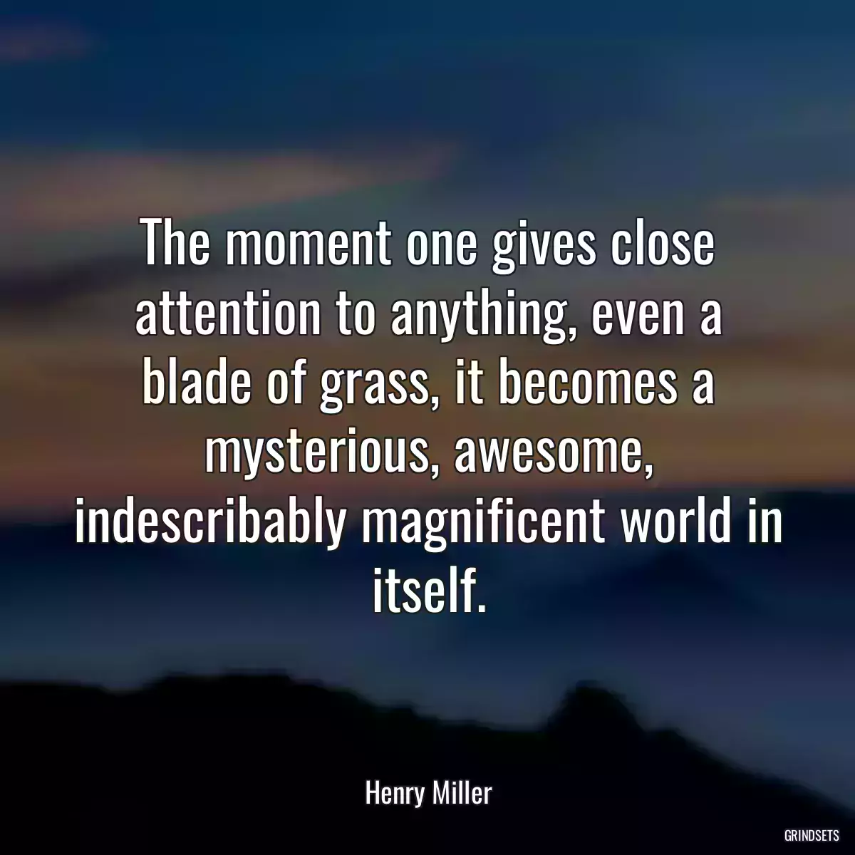 The moment one gives close attention to anything, even a blade of grass, it becomes a mysterious, awesome, indescribably magnificent world in itself.