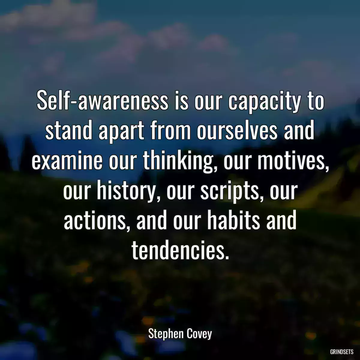 Self-awareness is our capacity to stand apart from ourselves and examine our thinking, our motives, our history, our scripts, our actions, and our habits and tendencies.