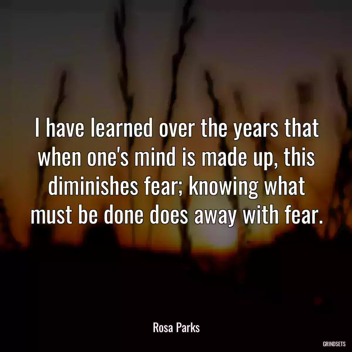 I have learned over the years that when one\'s mind is made up, this diminishes fear; knowing what must be done does away with fear.