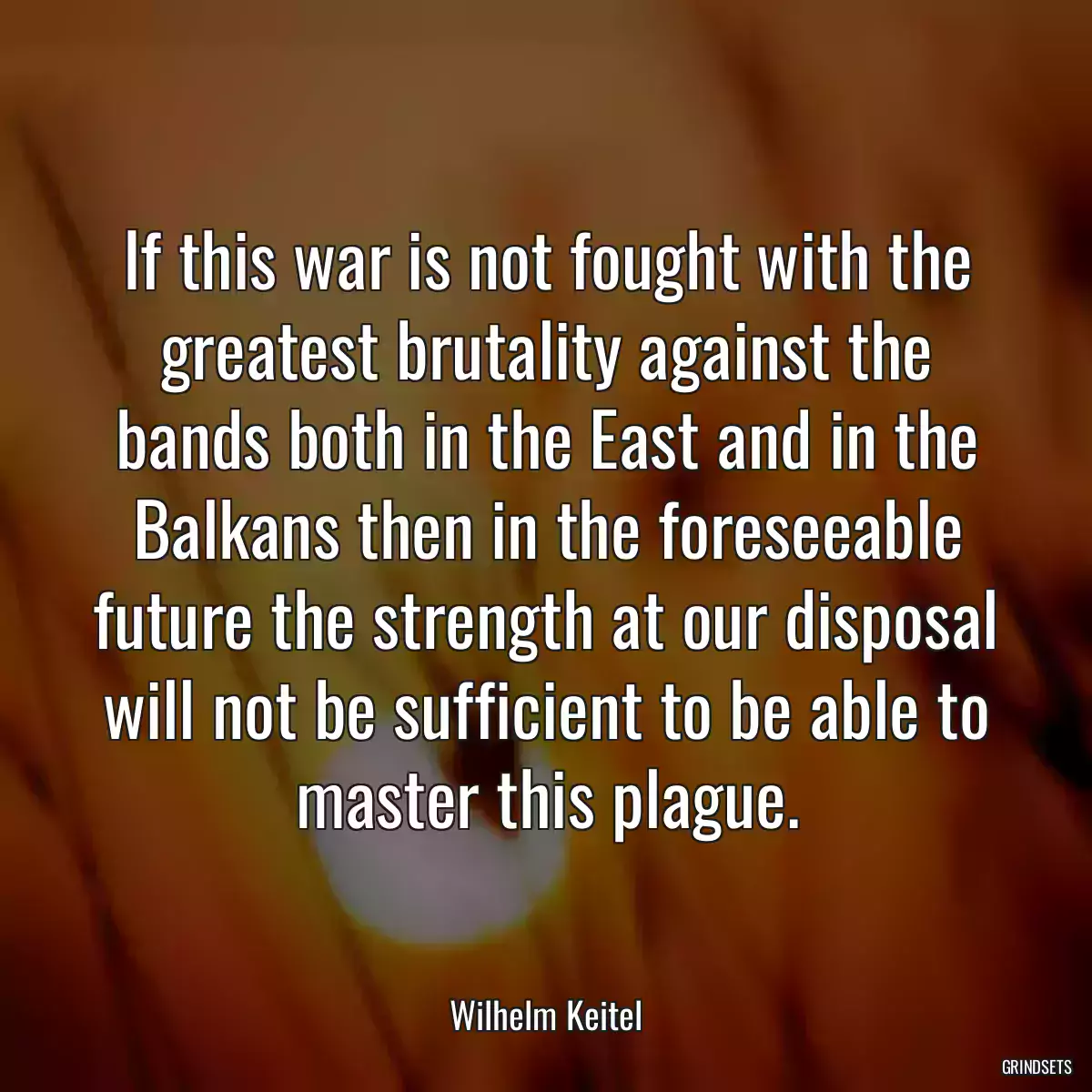 If this war is not fought with the greatest brutality against the bands both in the East and in the Balkans then in the foreseeable future the strength at our disposal will not be sufficient to be able to master this plague.