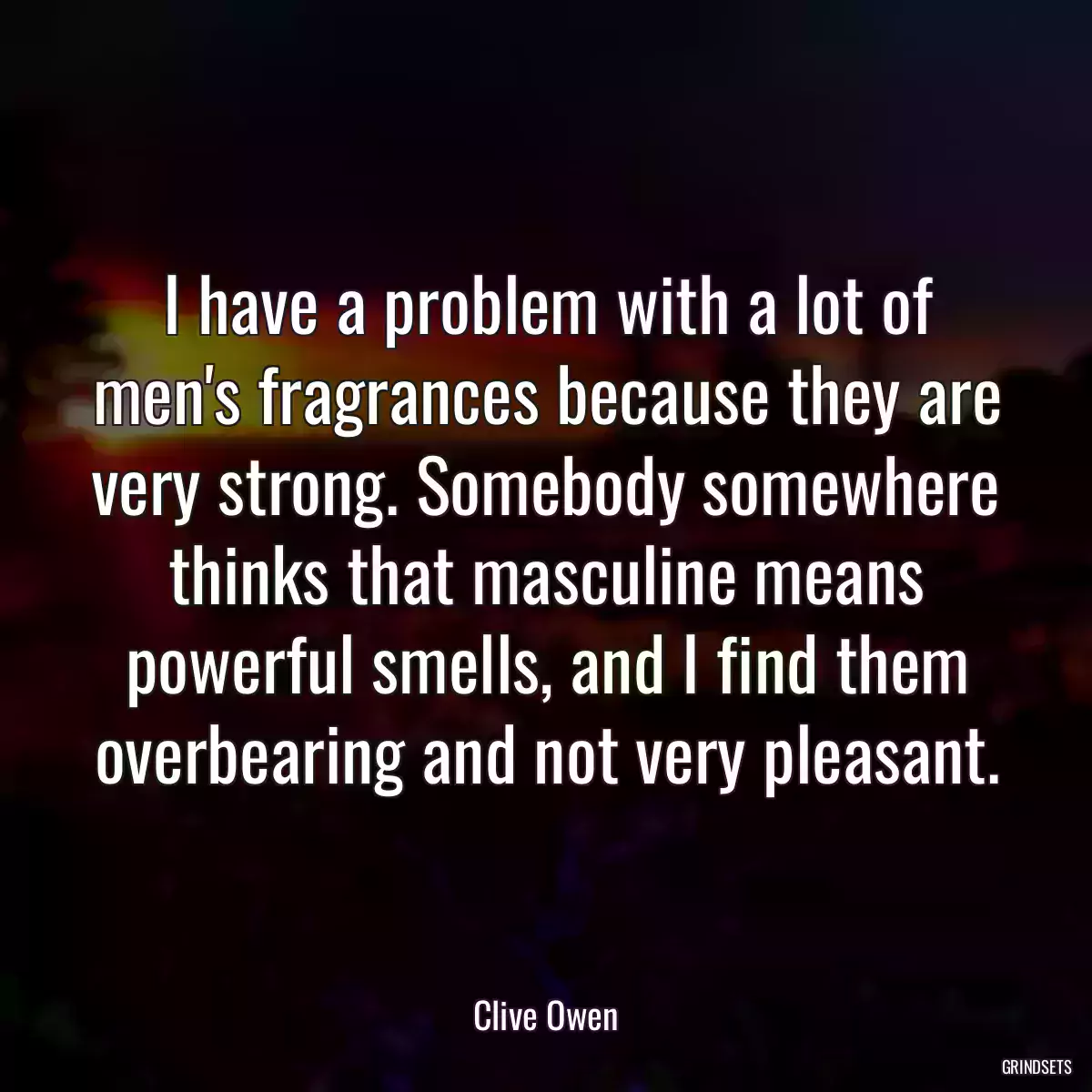 I have a problem with a lot of men\'s fragrances because they are very strong. Somebody somewhere thinks that masculine means powerful smells, and I find them overbearing and not very pleasant.