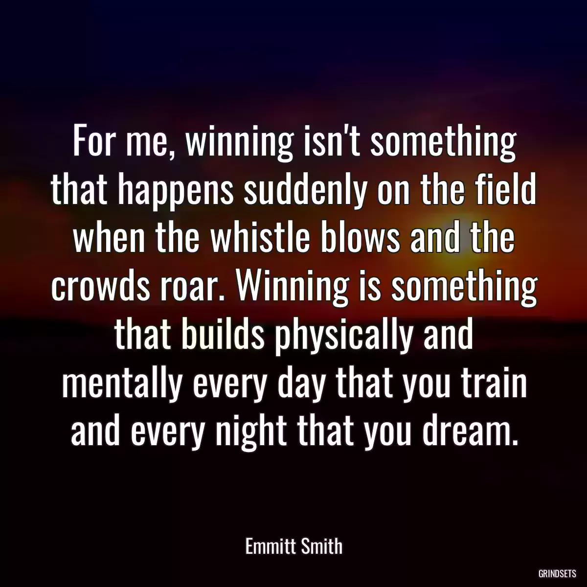 For me, winning isn\'t something that happens suddenly on the field when the whistle blows and the crowds roar. Winning is something that builds physically and mentally every day that you train and every night that you dream.