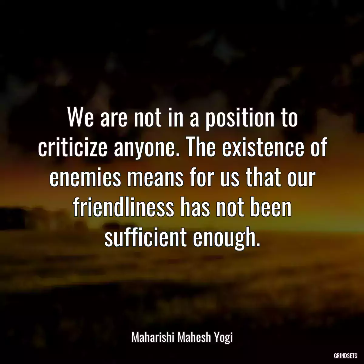 We are not in a position to criticize anyone. The existence of enemies means for us that our friendliness has not been sufficient enough.