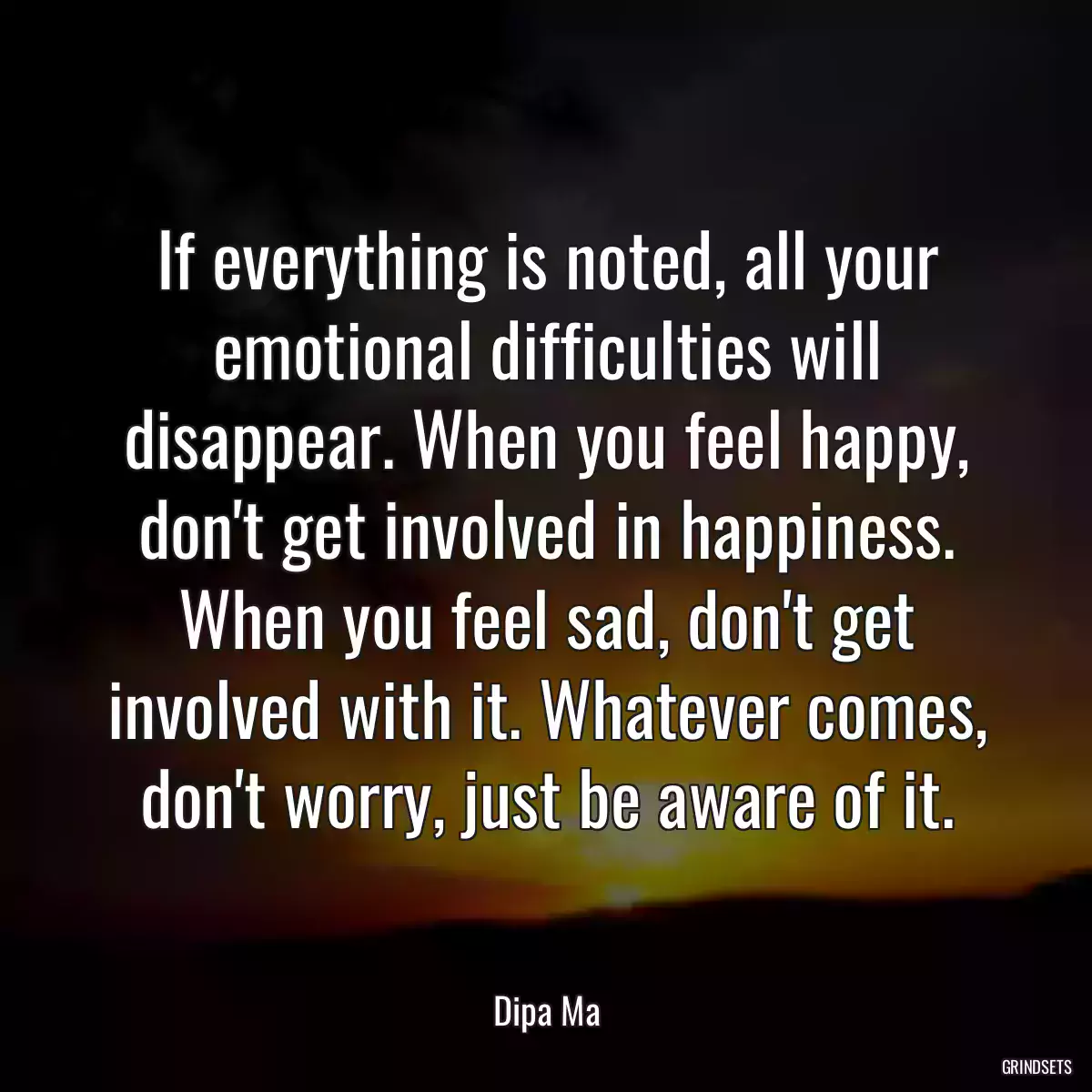 If everything is noted, all your emotional difficulties will disappear. When you feel happy, don\'t get involved in happiness. When you feel sad, don\'t get involved with it. Whatever comes, don\'t worry, just be aware of it.