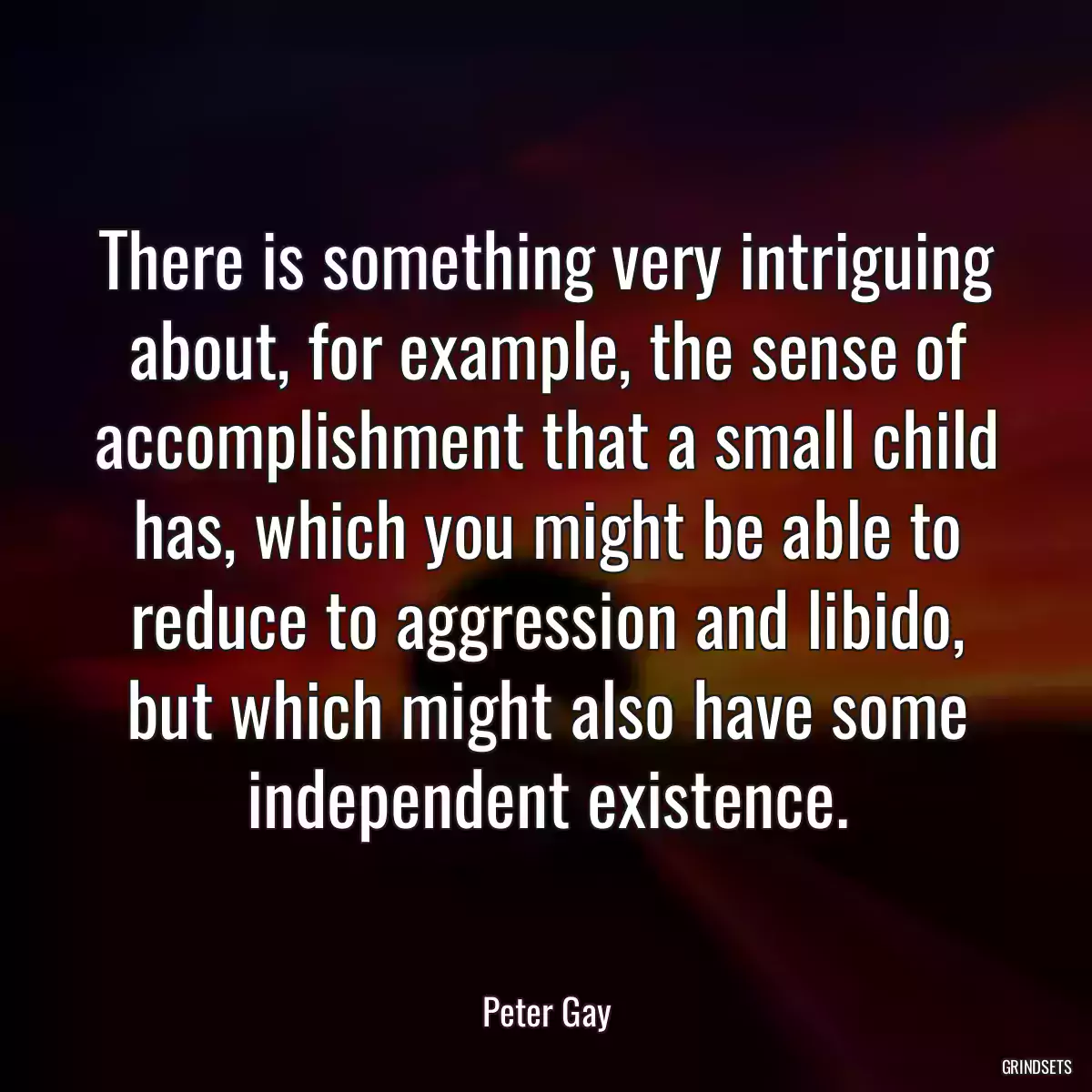 There is something very intriguing about, for example, the sense of accomplishment that a small child has, which you might be able to reduce to aggression and libido, but which might also have some independent existence.