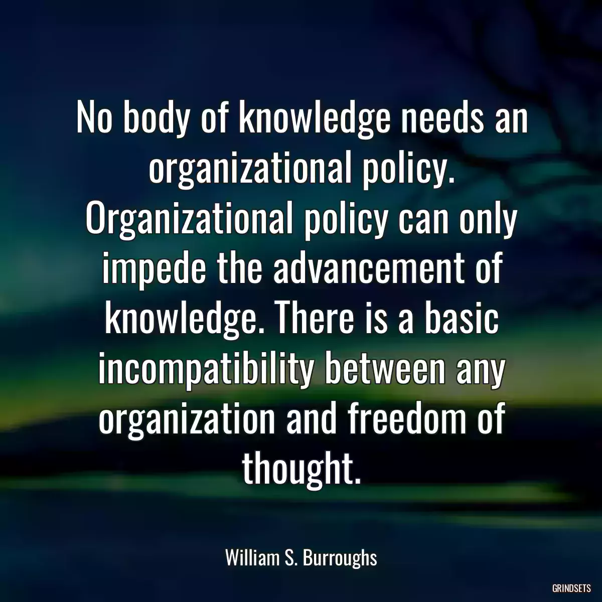 No body of knowledge needs an organizational policy. Organizational policy can only impede the advancement of knowledge. There is a basic incompatibility between any organization and freedom of thought.