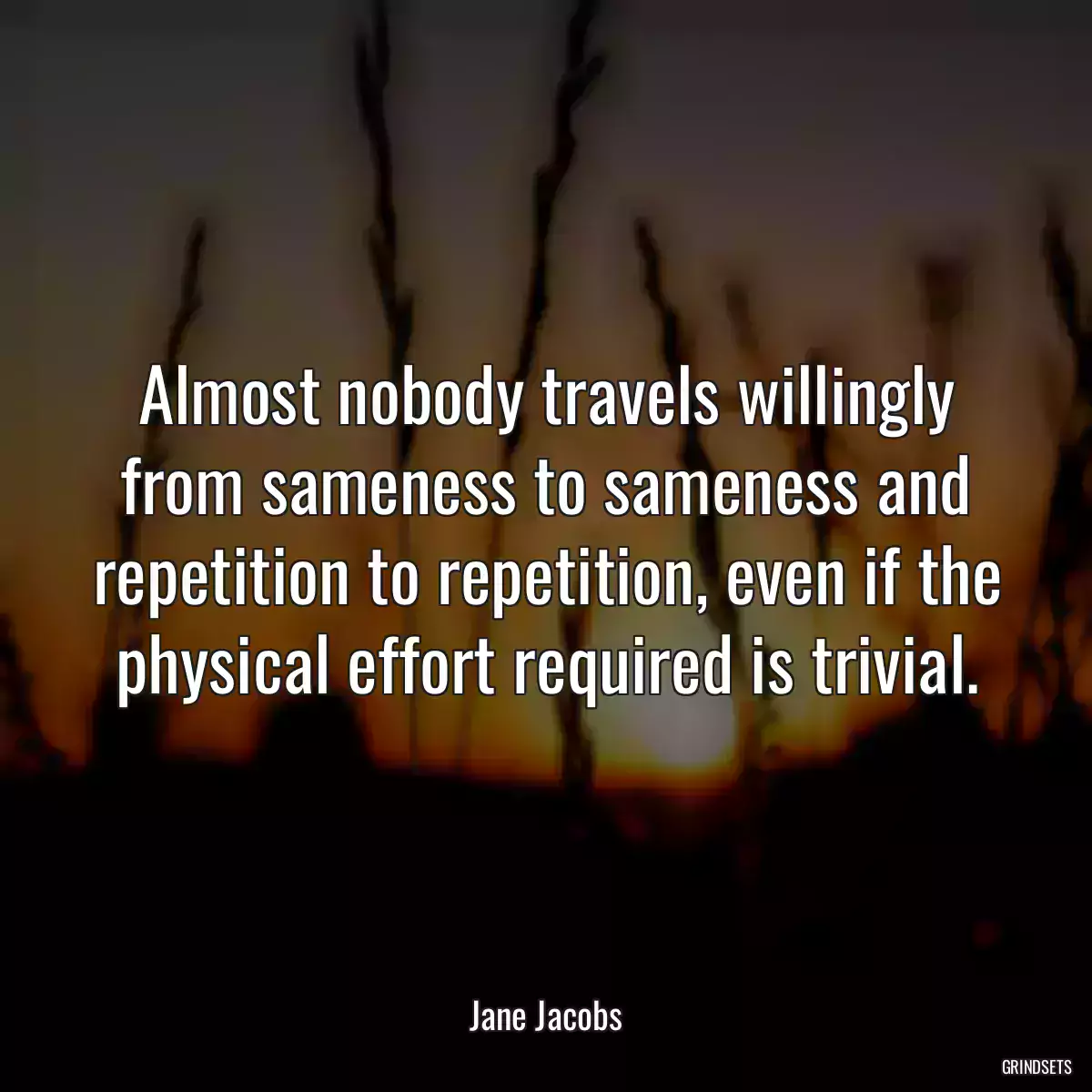 Almost nobody travels willingly from sameness to sameness and repetition to repetition, even if the physical effort required is trivial.