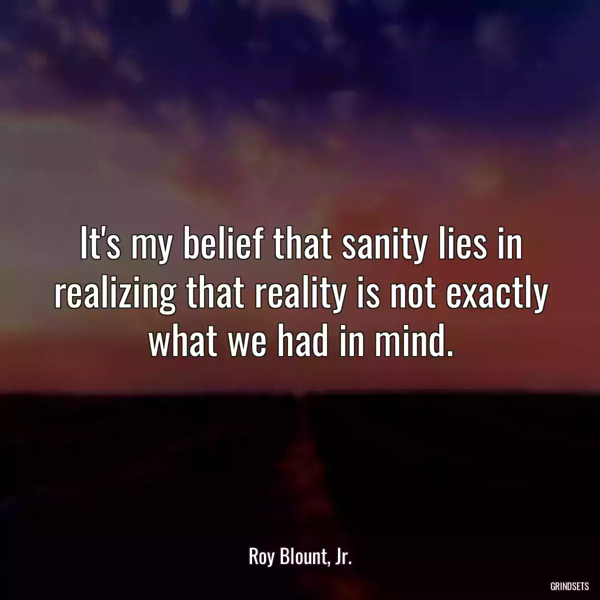 It\'s my belief that sanity lies in realizing that reality is not exactly what we had in mind.