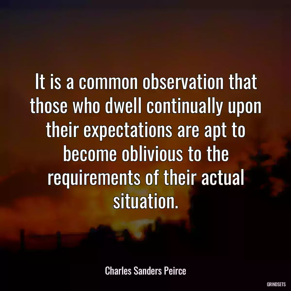 It is a common observation that those who dwell continually upon their expectations are apt to become oblivious to the requirements of their actual situation.