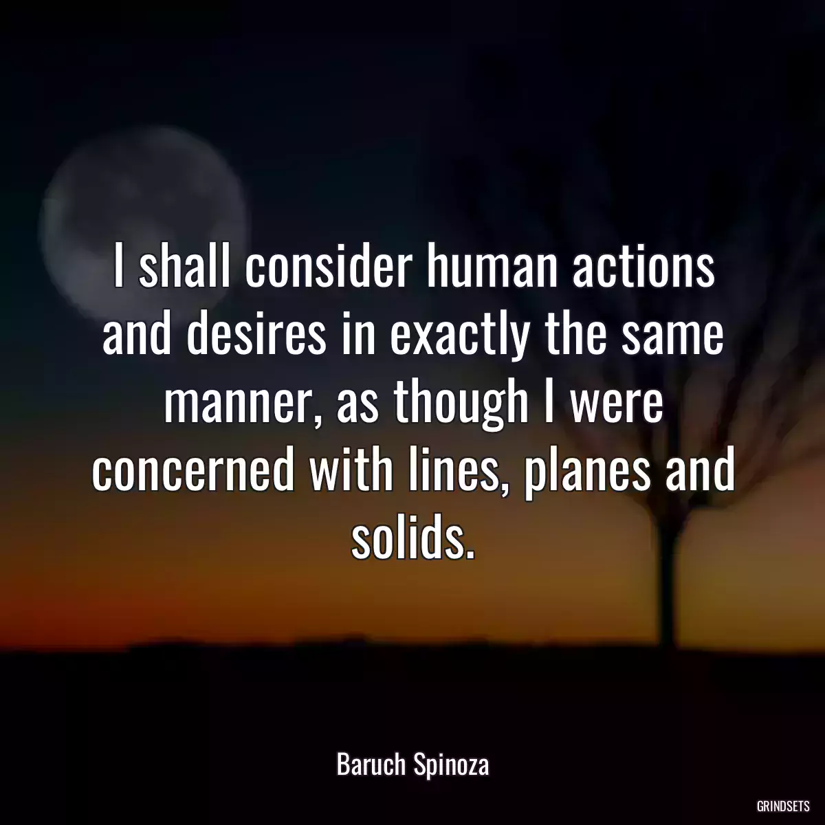 I shall consider human actions and desires in exactly the same manner, as though I were concerned with lines, planes and solids.