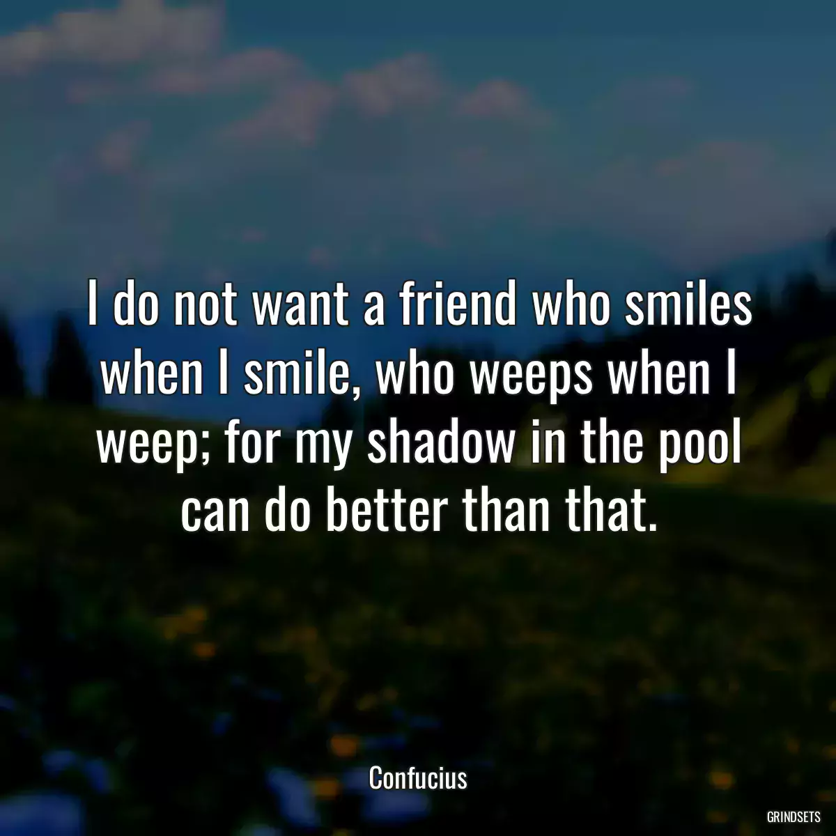 I do not want a friend who smiles when I smile, who weeps when I weep; for my shadow in the pool can do better than that.